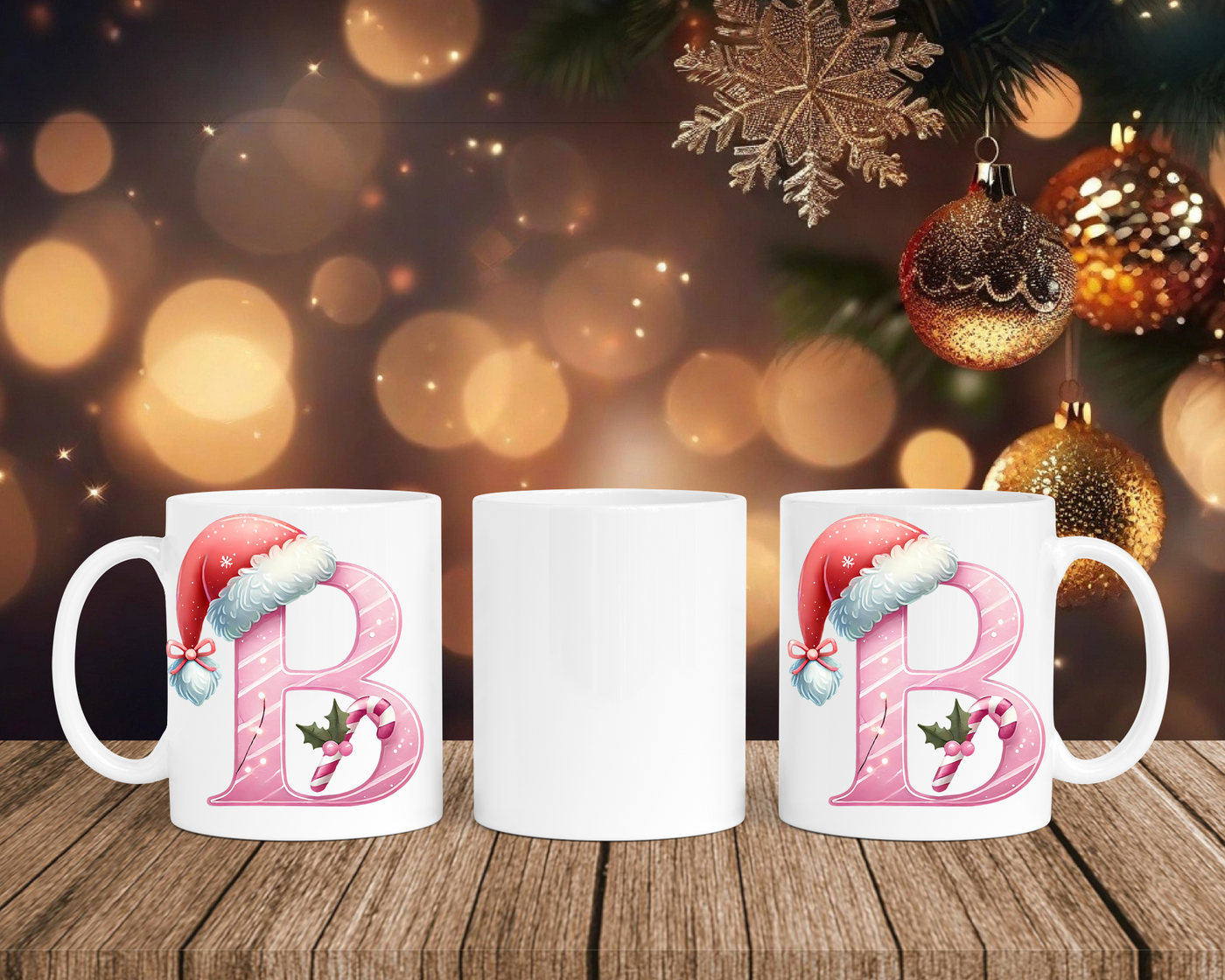 Personalisierte Keramik-Tasse in Weiß-mit Christmas Pink-Alphabet & Namen