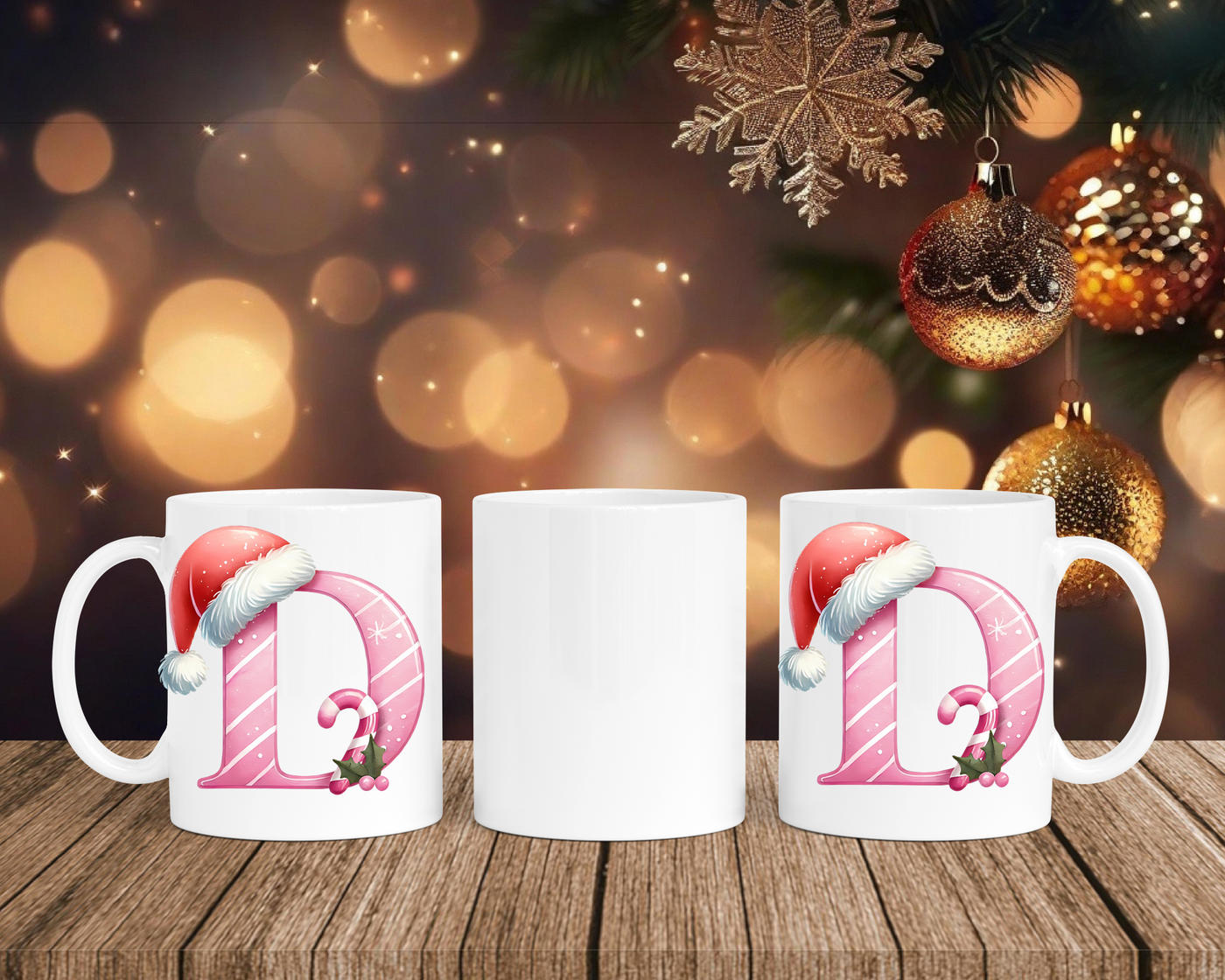 Personalisierte Keramik-Tasse in Weiß-mit Christmas Pink-Alphabet & Namen