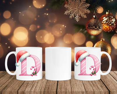 Personalisierte Keramik-Tasse in Weiß-mit Christmas Pink-Alphabet & Namen