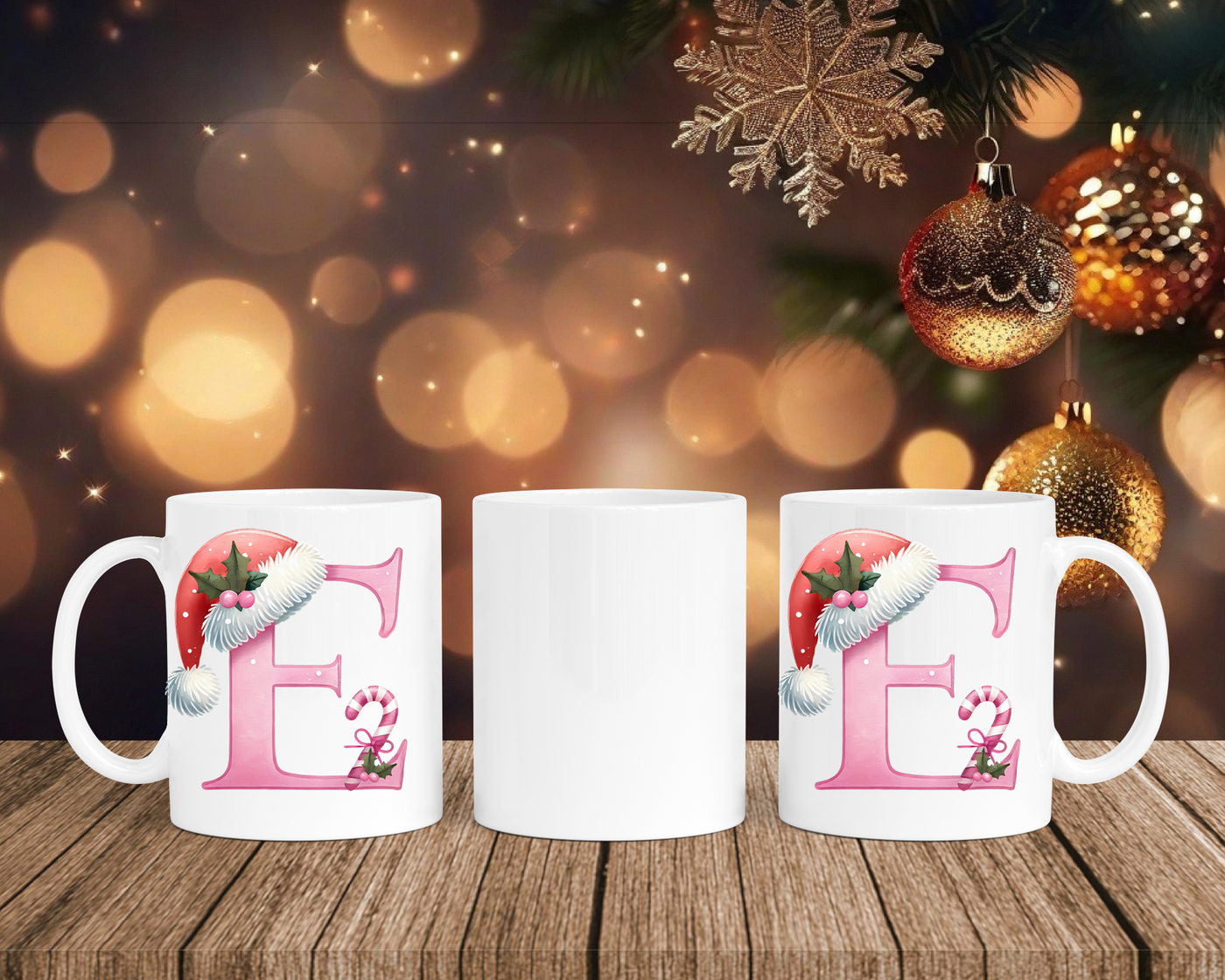 Personalisierte Keramik-Tasse in Weiß-mit Christmas Pink-Alphabet & Namen