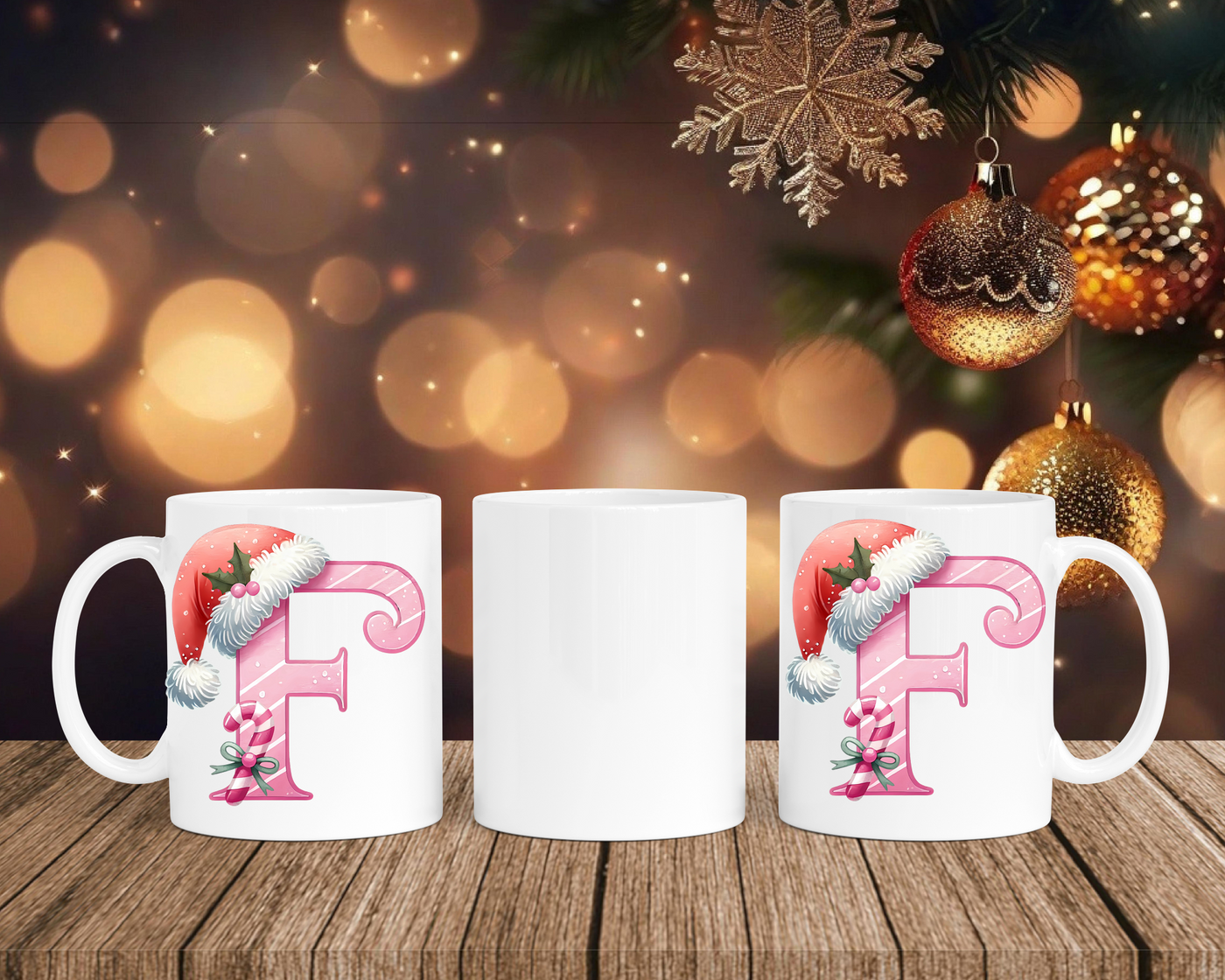 Personalisierte Keramik-Tasse in Weiß-mit Christmas Pink-Alphabet & Namen