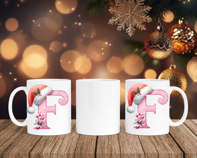 Personalisierte Keramik-Tasse in Weiß-mit Christmas Pink-Alphabet & Namen