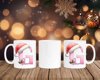 Personalisierte Keramik-Tasse in Weiß-mit Christmas Pink-Alphabet & Namen