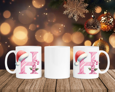 Personalisierte Keramik-Tasse in Weiß-mit Christmas Pink-Alphabet & Namen