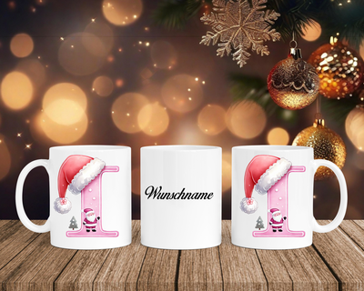 Personalisierte Keramik-Tasse in Weiß-mit Christmas Pink-Alphabet & Namen