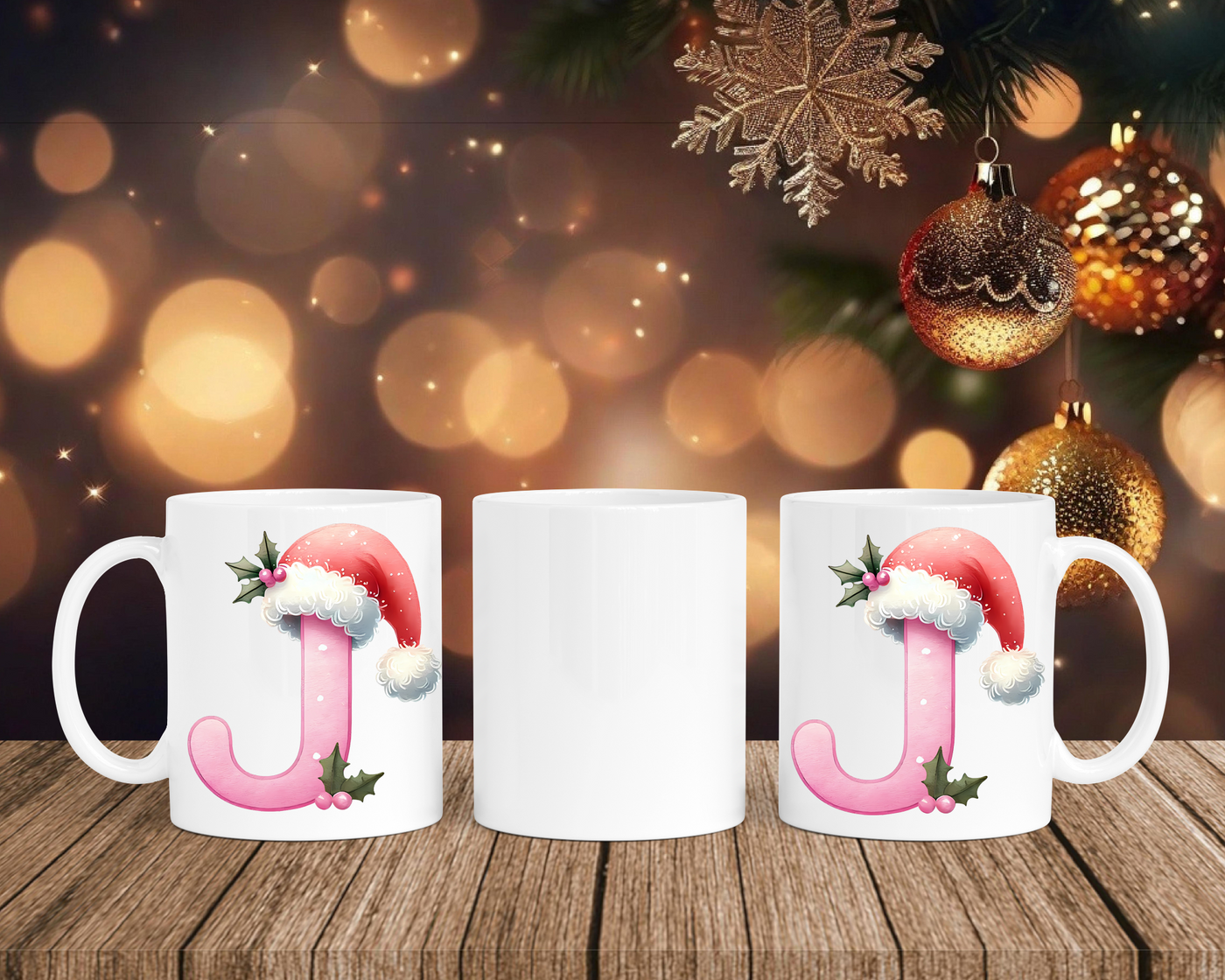 Personalisierte Keramik-Tasse in Weiß-mit Christmas Pink-Alphabet & Namen