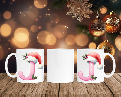 Personalisierte Keramik-Tasse in Weiß-mit Christmas Pink-Alphabet & Namen