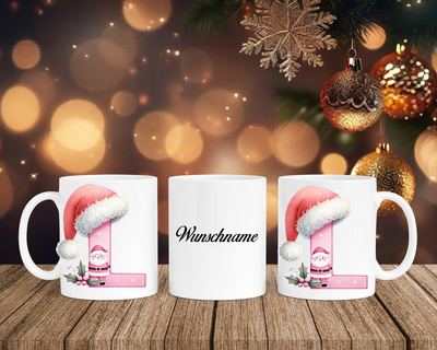 Personalisierte Keramik-Tasse in Weiß-mit Christmas Pink-Alphabet & Namen