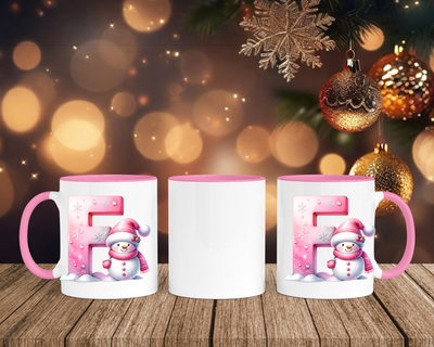 Personalisierte Keramik-Tasse in Rosa - mit Schneemann Rosa-Alphabet & Namen