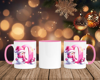 Personalisierte Keramik-Tasse in Rosa - mit Schneemann Rosa-Alphabet & Namen