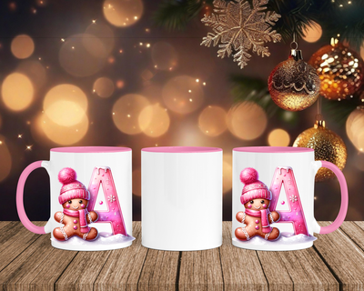 Personalisierte Keramik-Tasse in Rosa - mit Lebkuchen Pink-Alphabet & Namen