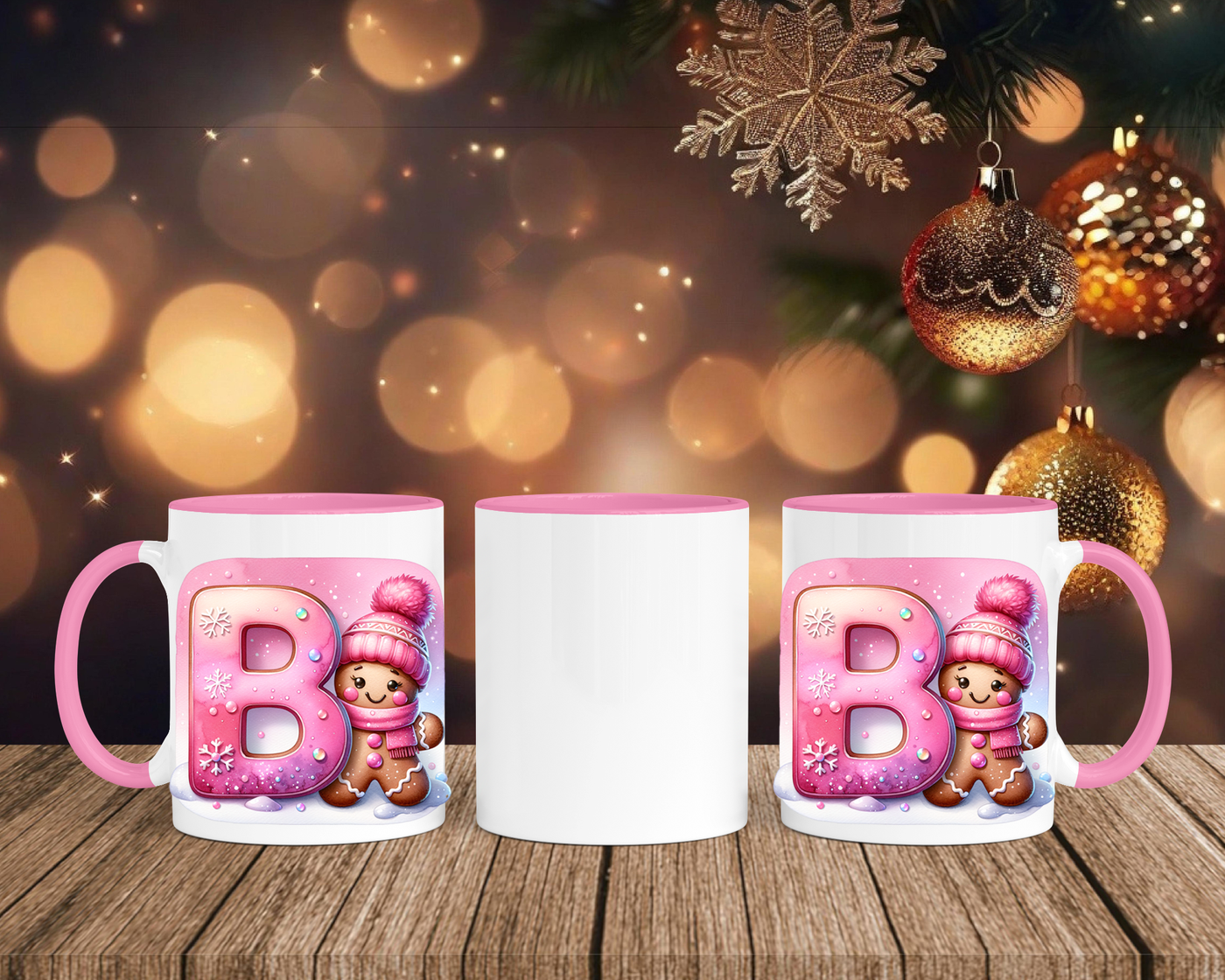 Personalisierte Keramik-Tasse in Rosa - mit Lebkuchen Pink-Alphabet & Namen