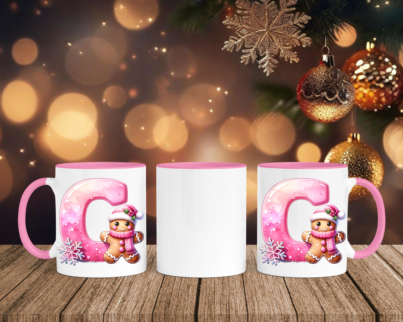 Personalisierte Keramik-Tasse in Rosa - mit Lebkuchen Pink-Alphabet & Namen
