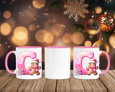 Personalisierte Keramik-Tasse in Rosa - mit Lebkuchen Pink-Alphabet & Namen