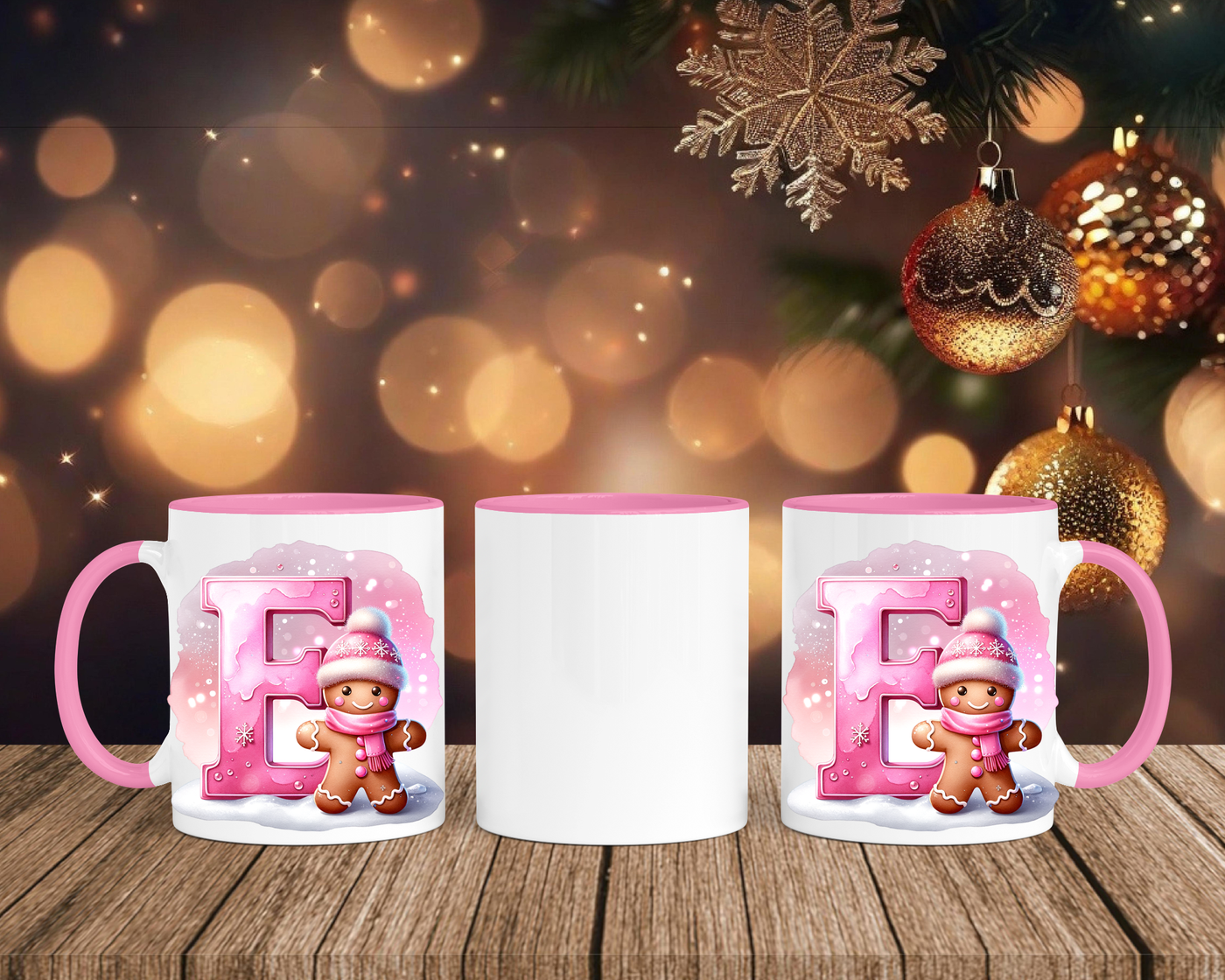 Personalisierte Keramik-Tasse in Rosa - mit Lebkuchen Pink-Alphabet & Namen