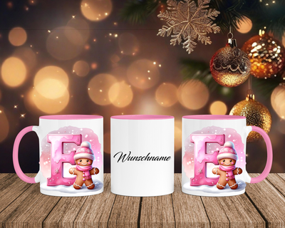 Personalisierte Keramik-Tasse in Rosa - mit Lebkuchen Pink-Alphabet & Namen