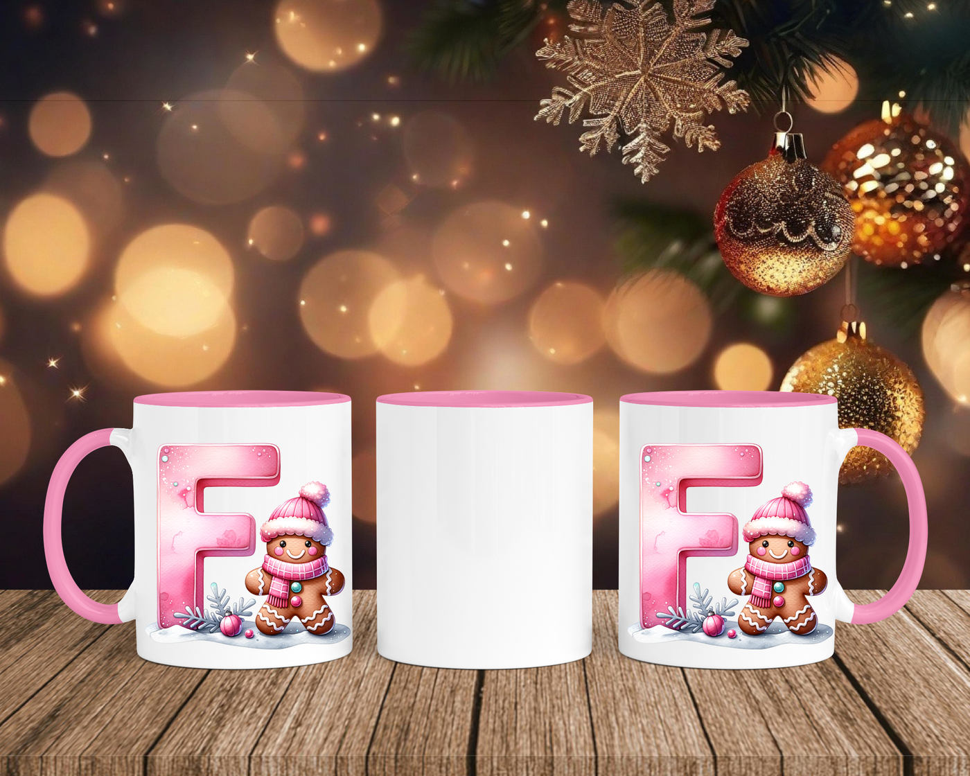 Personalisierte Keramik-Tasse in Rosa - mit Lebkuchen Pink-Alphabet & Namen
