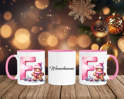 Personalisierte Keramik-Tasse in Rosa - mit Lebkuchen Pink-Alphabet & Namen