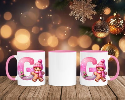 Personalisierte Keramik-Tasse in Rosa - mit Lebkuchen Pink-Alphabet & Namen