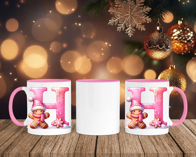 Personalisierte Keramik-Tasse in Rosa - mit Lebkuchen Pink-Alphabet & Namen