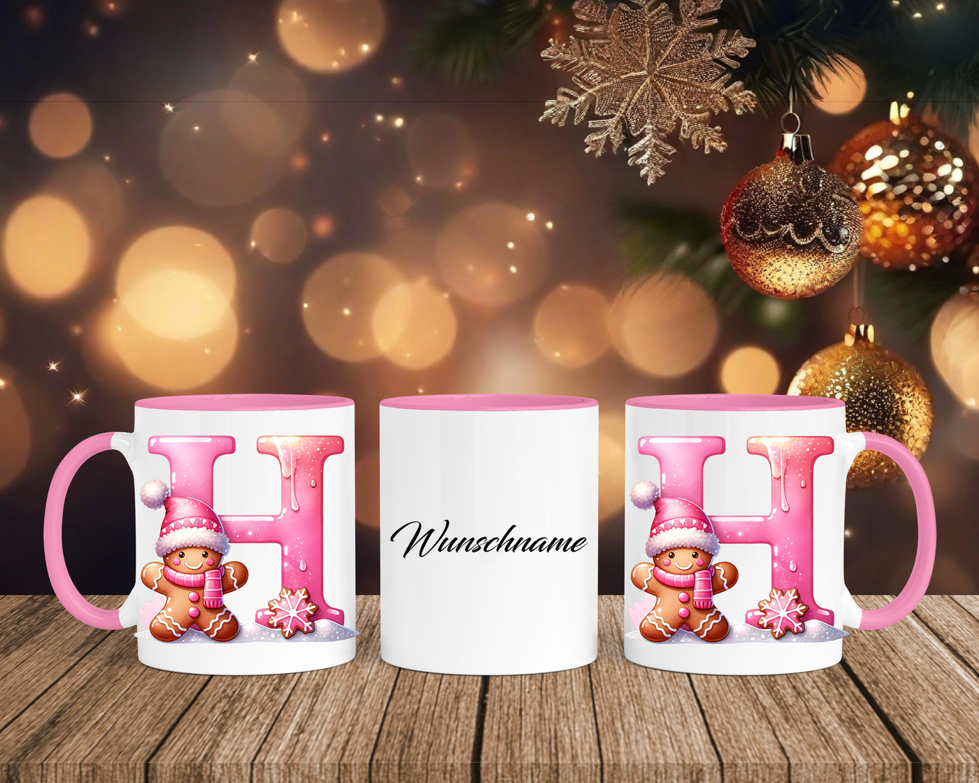 Personalisierte Keramik-Tasse in Rosa - mit Lebkuchen Pink-Alphabet & Namen
