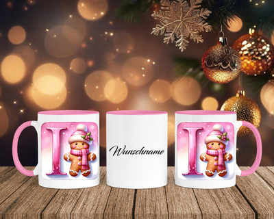 Personalisierte Keramik-Tasse in Rosa - mit Lebkuchen Pink-Alphabet & Namen