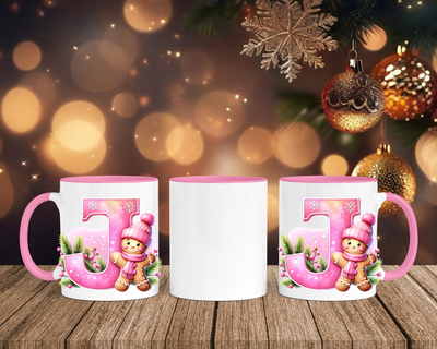 Personalisierte Keramik-Tasse in Rosa - mit Lebkuchen Pink-Alphabet & Namen