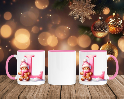 Personalisierte Keramik-Tasse in Rosa - mit Lebkuchen Pink-Alphabet & Namen