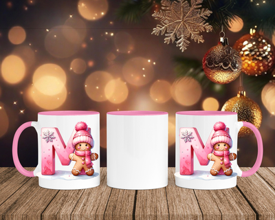 Personalisierte Keramik-Tasse in Rosa - mit Lebkuchen Pink-Alphabet & Namen