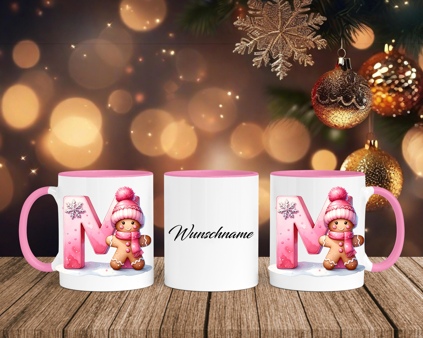 Personalisierte Keramik-Tasse in Rosa - mit Lebkuchen Pink-Alphabet & Namen