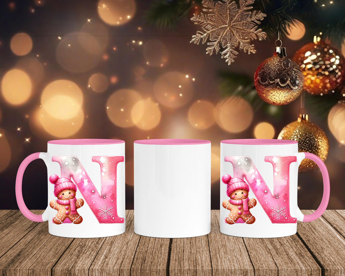 Personalisierte Keramik-Tasse in Rosa - mit Lebkuchen Pink-Alphabet & Namen