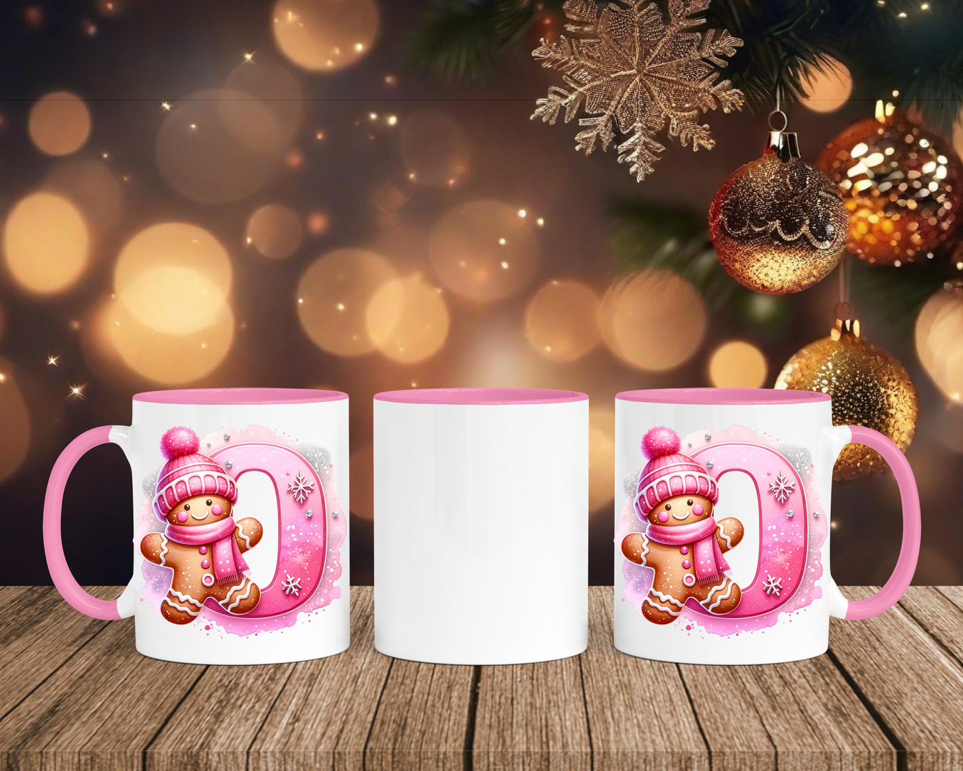 Personalisierte Keramik-Tasse in Rosa - mit Lebkuchen Pink-Alphabet & Namen