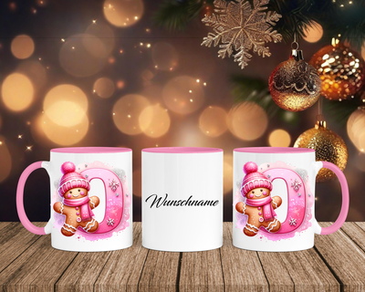 Personalisierte Keramik-Tasse in Rosa - mit Lebkuchen Pink-Alphabet & Namen