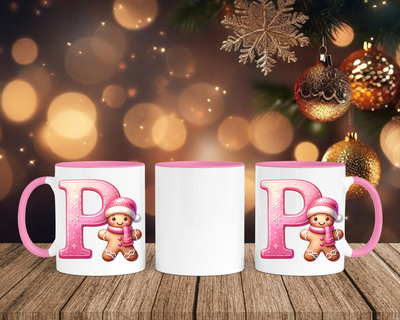 Personalisierte Keramik-Tasse in Rosa - mit Lebkuchen Pink-Alphabet & Namen