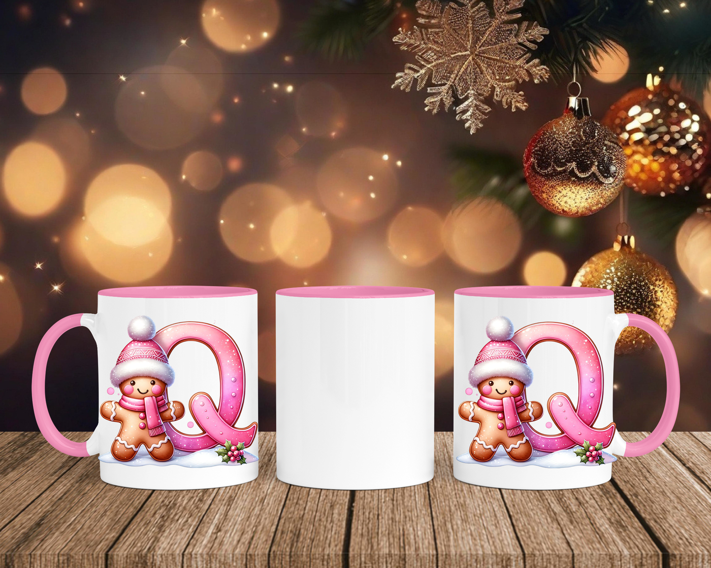 Personalisierte Keramik-Tasse in Rosa - mit Lebkuchen Pink-Alphabet & Namen