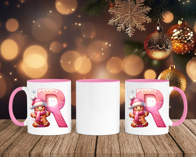 Personalisierte Keramik-Tasse in Rosa - mit Lebkuchen Pink-Alphabet & Namen