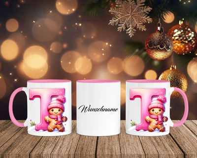 Personalisierte Keramik-Tasse in Rosa - mit Lebkuchen Pink-Alphabet & Namen