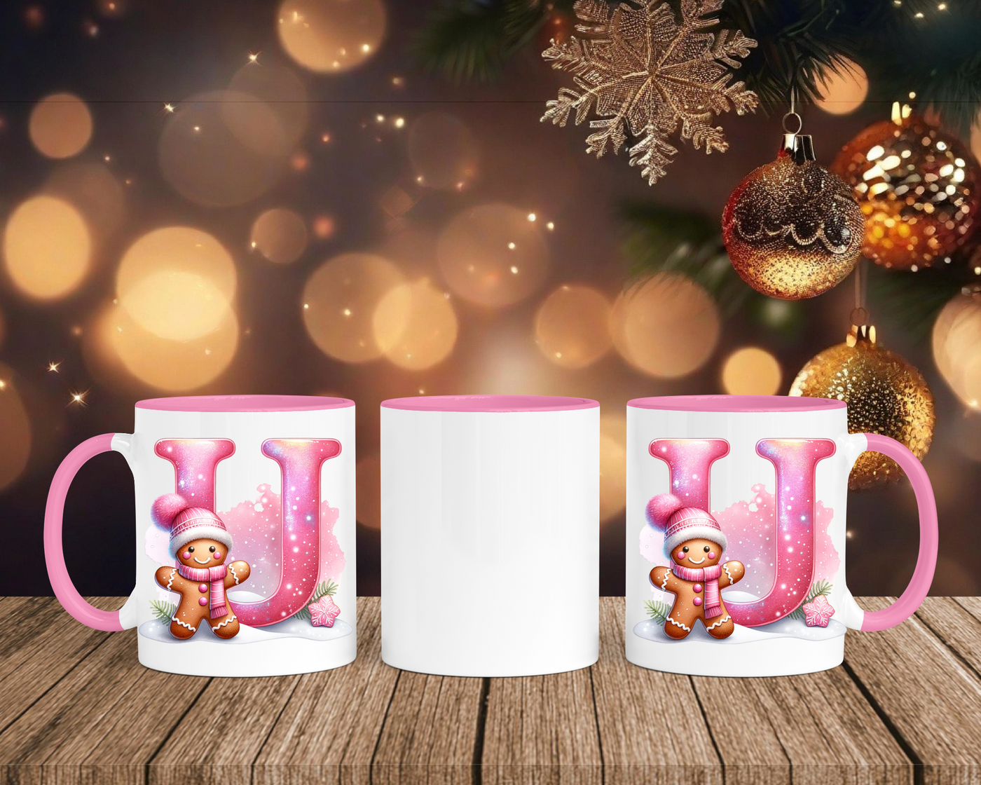 Personalisierte Keramik-Tasse in Rosa - mit Lebkuchen Pink-Alphabet & Namen
