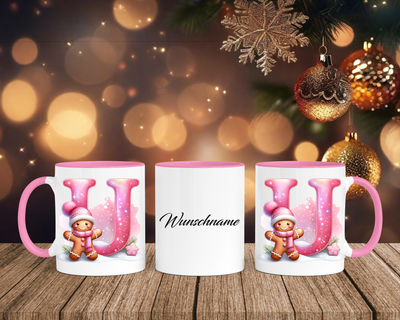 Personalisierte Keramik-Tasse in Rosa - mit Lebkuchen Pink-Alphabet & Namen