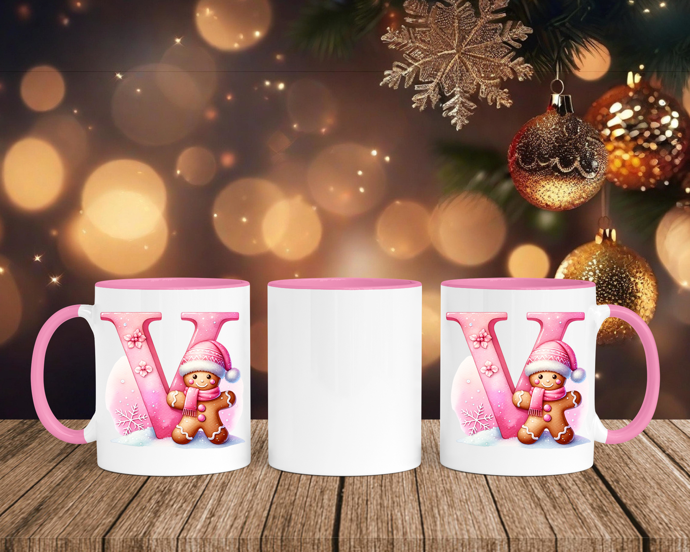 Personalisierte Keramik-Tasse in Rosa - mit Lebkuchen Pink-Alphabet & Namen