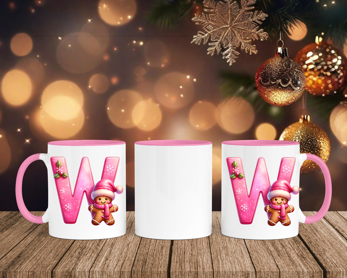 Personalisierte Keramik-Tasse in Rosa - mit Lebkuchen Pink-Alphabet & Namen