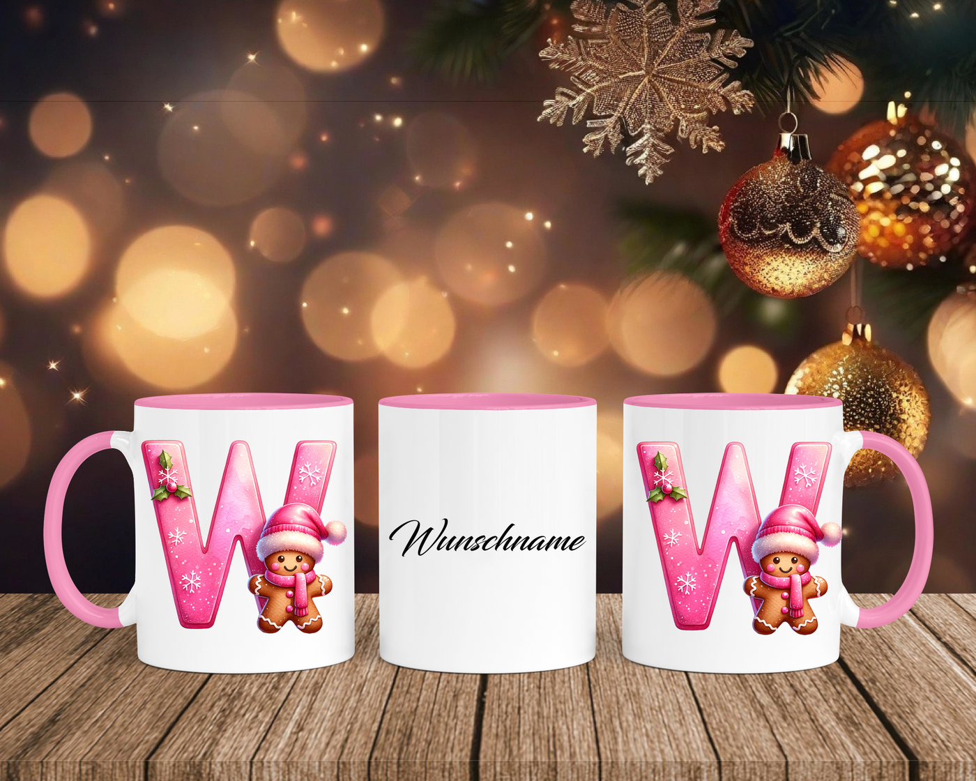 Personalisierte Keramik-Tasse in Rosa - mit Lebkuchen Pink-Alphabet & Namen