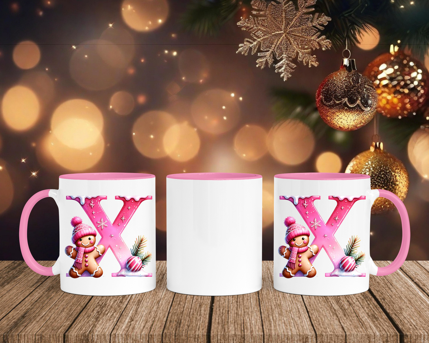 Personalisierte Keramik-Tasse in Rosa - mit Lebkuchen Pink-Alphabet & Namen
