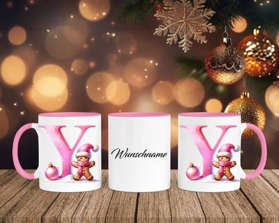 Personalisierte Keramik-Tasse in Rosa - mit Lebkuchen Pink-Alphabet & Namen