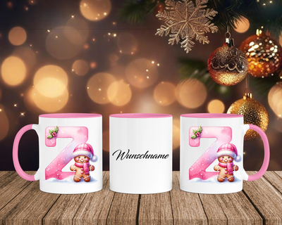 Personalisierte Keramik-Tasse in Rosa - mit Lebkuchen Pink-Alphabet & Namen