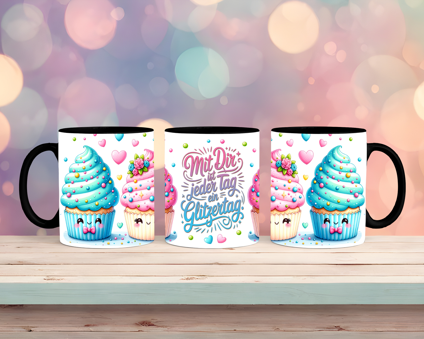 Tasse mit Muffin Motiv Mit dir ist jeder Tag ein Glitzertag