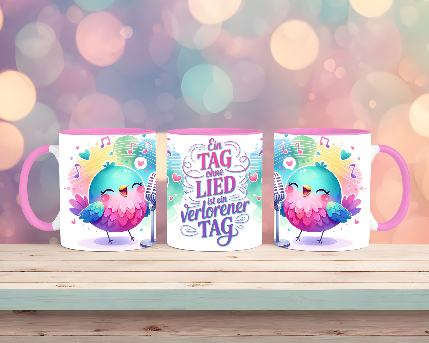 Tasse mit Vogel und Spruch