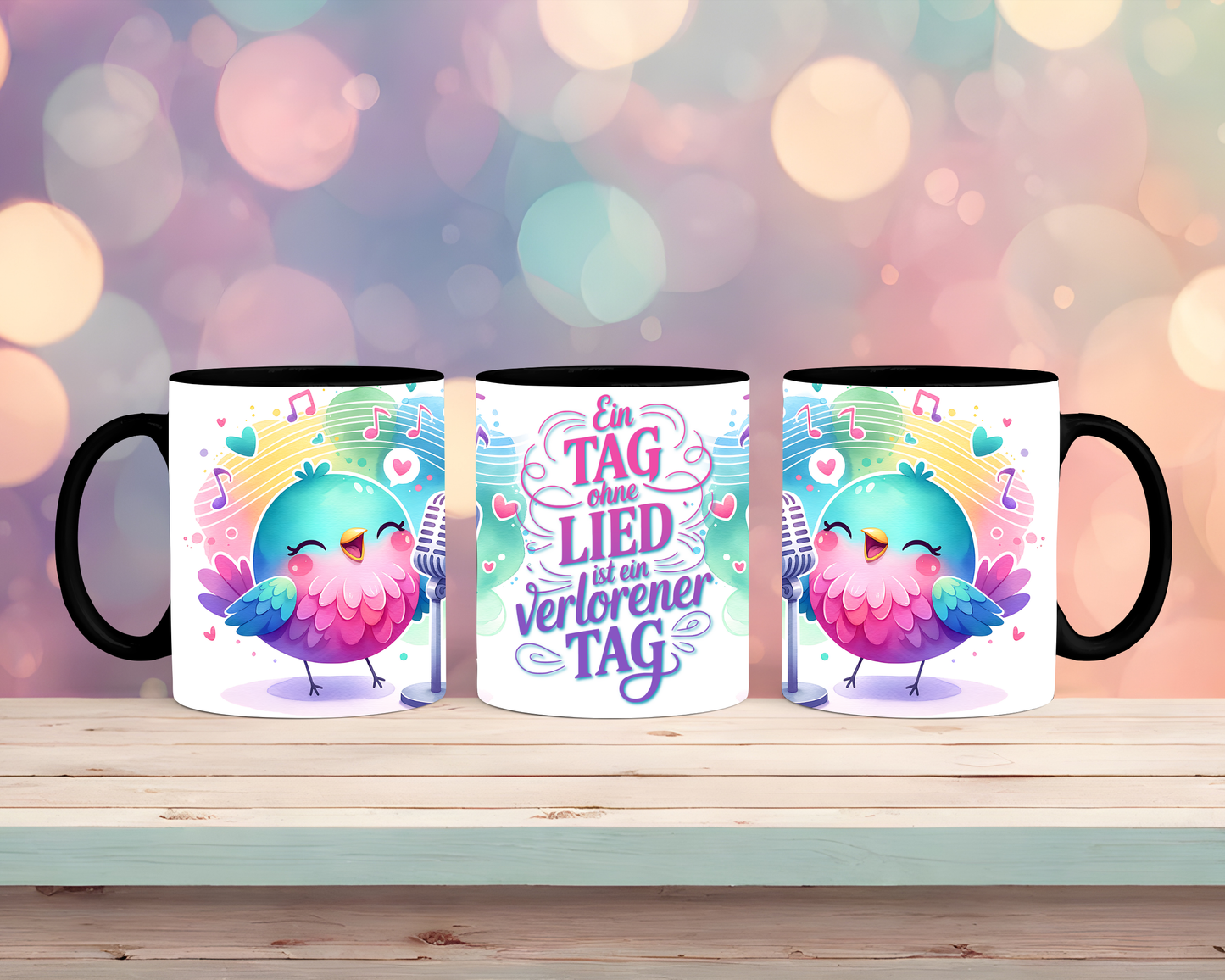 Tasse mit Vogel und Spruch