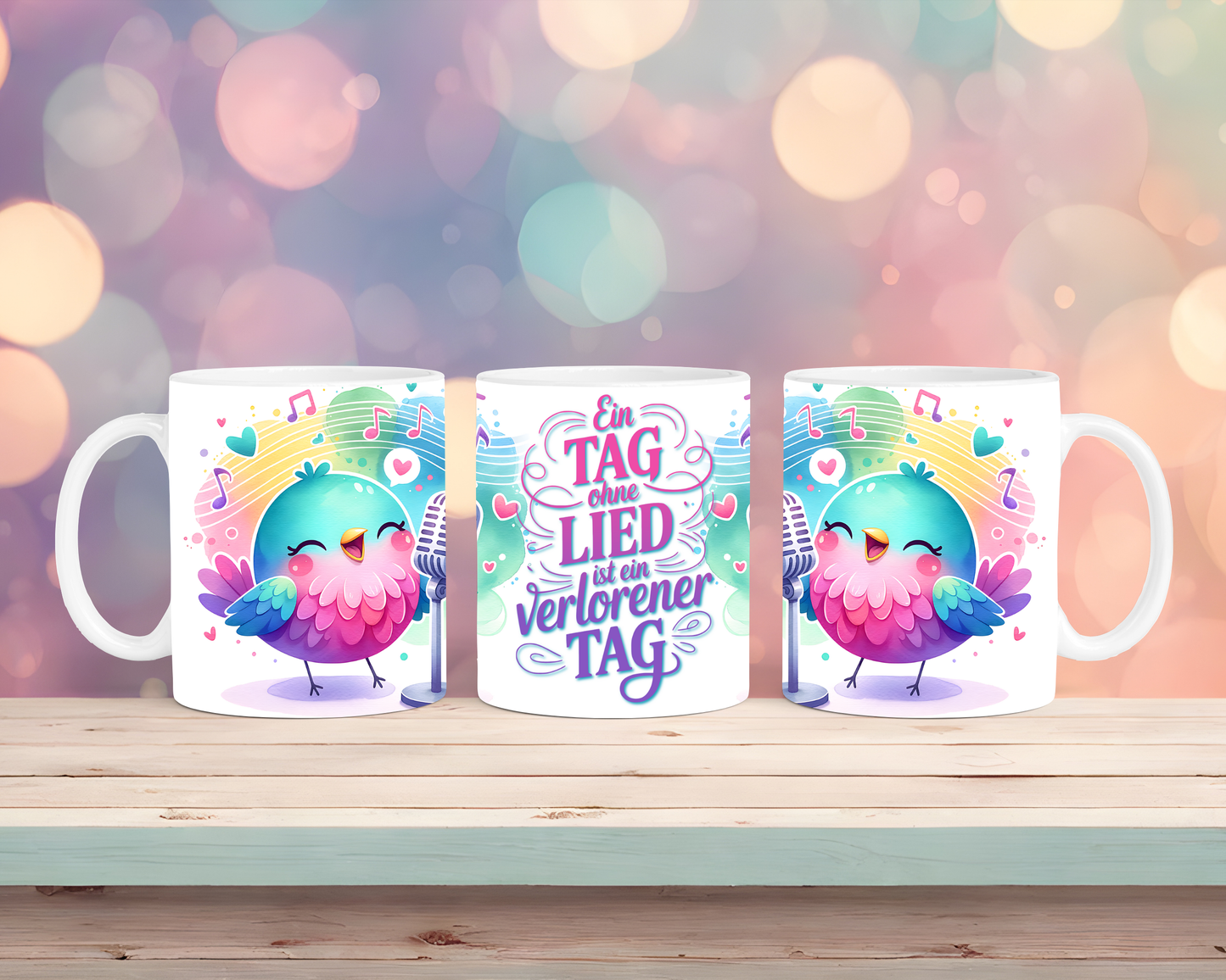 Tasse mit Vogel und Spruch