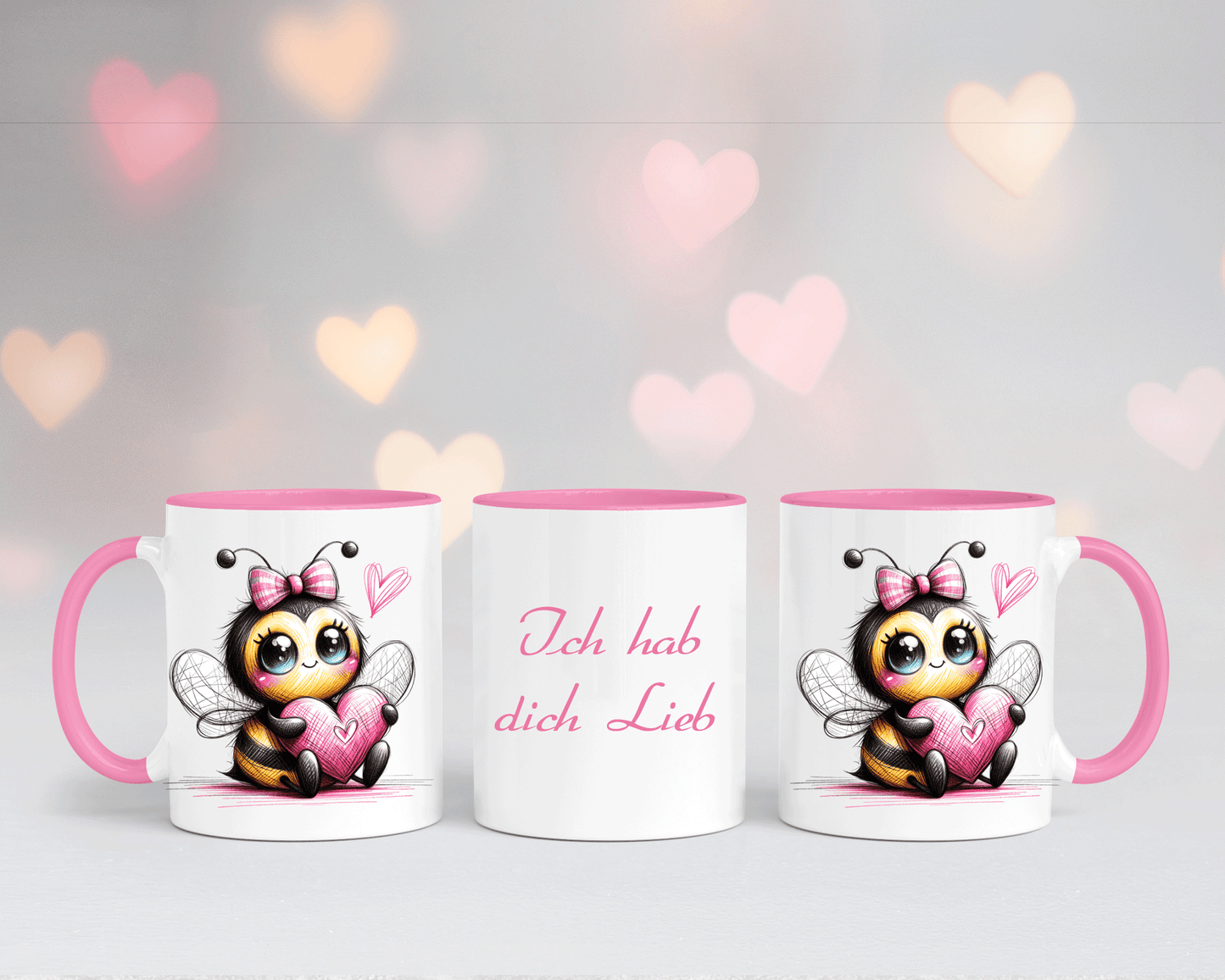 Ich hab dich Lieb - Tasse Weiß/Rosa mit verschiedenen Motiven